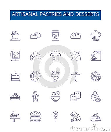 Artisanal pastries and desserts line icons signs set. Design collection of Confections, Pastries, Desserts, Artisanal Vector Illustration