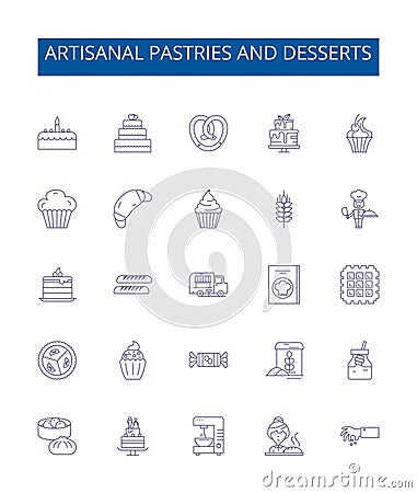 Artisanal pastries and desserts line icons signs set. Design collection of Confections, Pastries, Desserts, Artisanal Vector Illustration