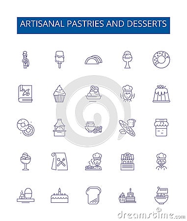 Artisanal pastries and desserts line icons signs set. Design collection of Confections, Pastries, Desserts, Artisanal Vector Illustration