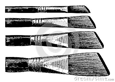 Artist bristle Brushes are usually flat with either short vintage engraving Vector Illustration