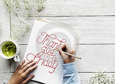 An artist creating hand lettering artwork from motivation quote Stock Photo