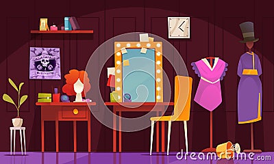 Artist Dressing Room Composition Cartoon Illustration