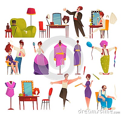 Artist Dressing Room Set Vector Illustration