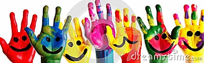 artist finger concept colorful hand child smile paint art fun. Generative AI. Stock Photo