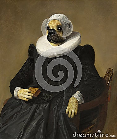 Funny Dog, Oil Painting Spoof, Surreal Stock Photo