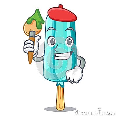 Artist fruit ice cream on stick cartoon Vector Illustration