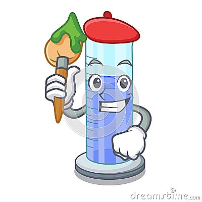Artist graduated cylinder with on mascot liquid Vector Illustration