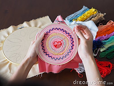 Artist home living space woman leisure hobby hand craft embroidery mandala spiritual mental health healing mind pattern handmade Cartoon Illustration