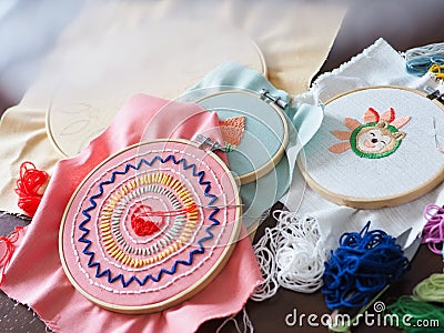 Artist home living space woman leisure hobby hand craft embroidery mandala spiritual mental health healing mind pattern handmade Cartoon Illustration