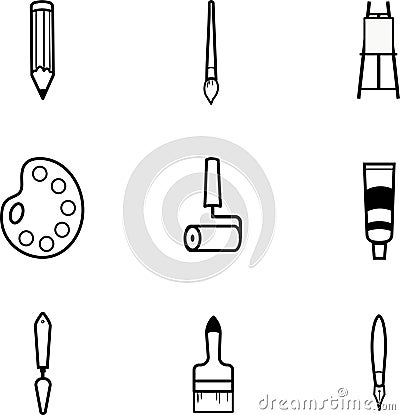 artist icons set brush palette palette knife pencil Stock Photo