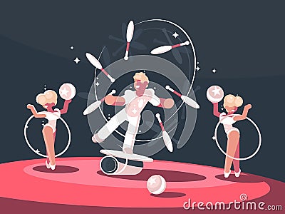 Artist juggler in circus arena Cartoon Illustration