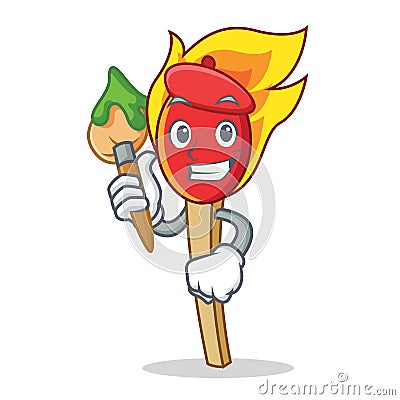 Artist match stick character cartoon Vector Illustration