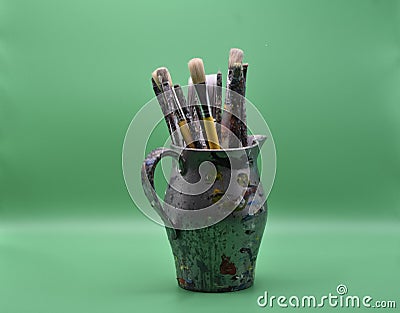 Artist paintbrushes in container, 3. Stock Photo