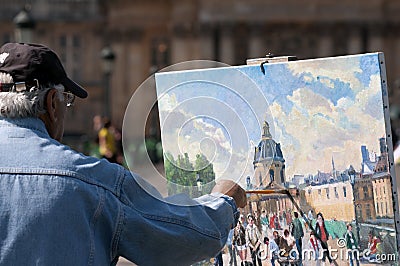 A artist painting the Bureau des Longitudes, Paris Editorial Stock Photo