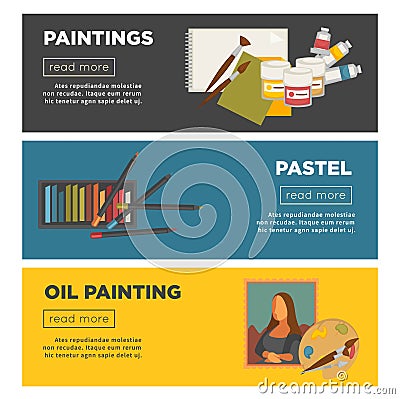 Artist paiting art vector creative banners oil paint brush picture drawing Vector Illustration