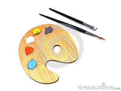 Artist palette and brushes Stock Photo