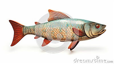 Realistic Wooden Fish Painting With Whimsical Symbolism Cartoon Illustration