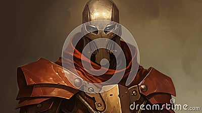 Red Armor And Helmet: A Powerful And Striking Character Portrait Cartoon Illustration