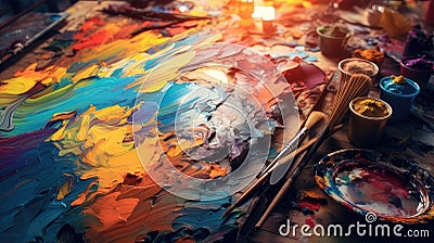 An artist's palette with abstract brushstrokes forming a coherent image, illustrating how abstract concepts come together to Stock Photo