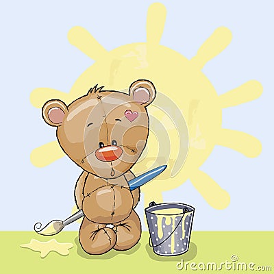 Artist Teddy Bear Vector Illustration