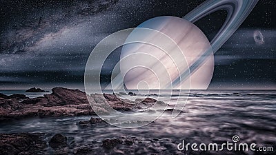 Artist view of the Saturn`s moon Titan Stock Photo