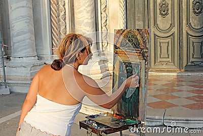 Artist at work, Venice, Italy Editorial Stock Photo