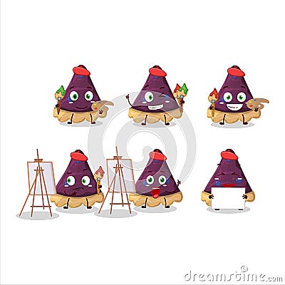Artistic Artist of slice of blueberry pie cartoon character painting with a brush Cartoon Illustration