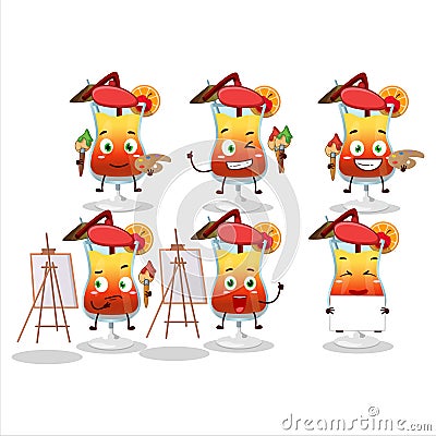 Artistic Artist of tequila sunrise cartoon character painting with a brush Vector Illustration