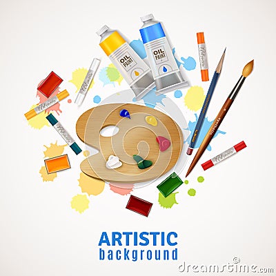 Artistic Background With Palette And Paints Vector Illustration