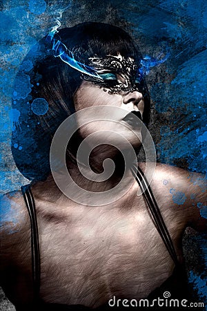 Artistic beautiful woman with short hair and Venetian mask, gas Stock Photo