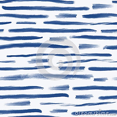 Artistic brush stripes seamless pattern. Hand drawn blue ink stripe Cartoon Illustration