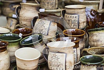 Artistic ceramic bowls as a souvenir at local traditional market Stock Photo