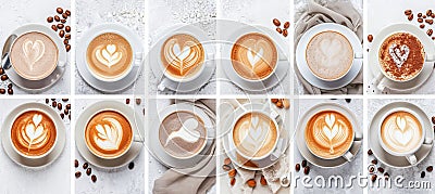 Artistic coffee shop product collage with white vertical lines and bright white light style Stock Photo