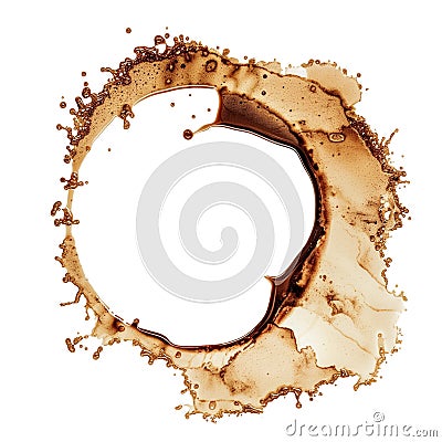 Artistic coffee splash and stain on white background. Stock Photo