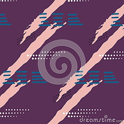 Artistic color brushed violet coral stocks with white dots.Hand drawn with ink endless background. Abstract color splash Vector Illustration