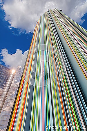 Artistic column in the district La Defense, Paris, France Editorial Stock Photo