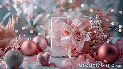 Artistic composition with a beautifully designed gift. Stock Photo