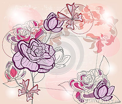 Artistic composition with roses Vector Illustration