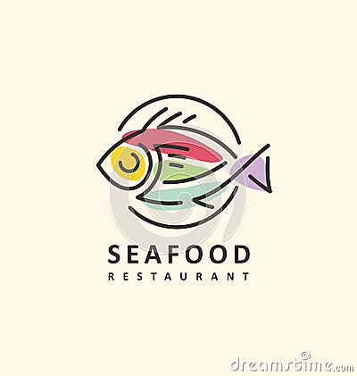 Artistic contemporary abstract colorful logo for seafood meal Vector Illustration