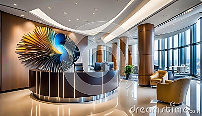 artistic and creative decor of office building lobby with soft chairs, giving creative motivation to creative studios Cartoon Illustration