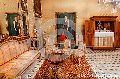 Artistic decoration inside historic Palazzo Alliata di Villafranca, a Baroque aristocratic home with retro interiors Editorial Stock Photo