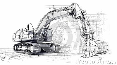 Blueprint of Power: Hydraulic Excavator, The Making of an Excavator Stock Photo