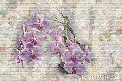 Artistic digital watercolor and texture effect on pink orchids Stock Photo