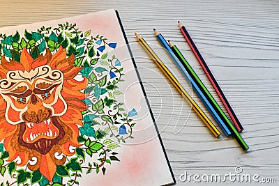 Artistic drawing with colored pencils Stock Photo