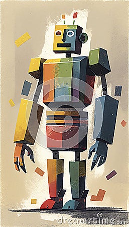 An artistic drawing of a colorful shaped man, in the style of robotics kids, abstraction - creation,indian pop culture, Stock Photo