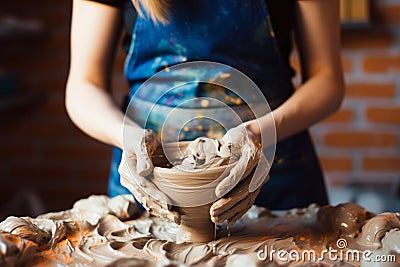 Artistic endeavor Unrecognizable woman crafts a ceramic bowl, turning passion into profit Stock Photo