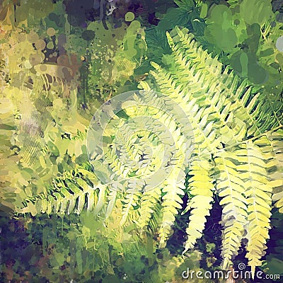 Artistic fern frond. Closeup. Photo art. Digital painting. Stock Photo
