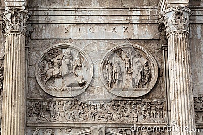 Artistic fragment of the trumfal arch of Constantine, Rome Editorial Stock Photo