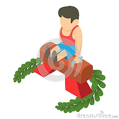 Artistic gymnastic icon isometric vector. Pommel horse male gymnast green branch Vector Illustration