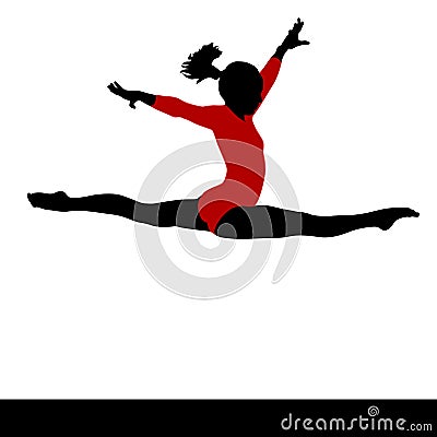 Artistic gymnastics. Gymnastics woman silhouette red suit. On white Stock Photo